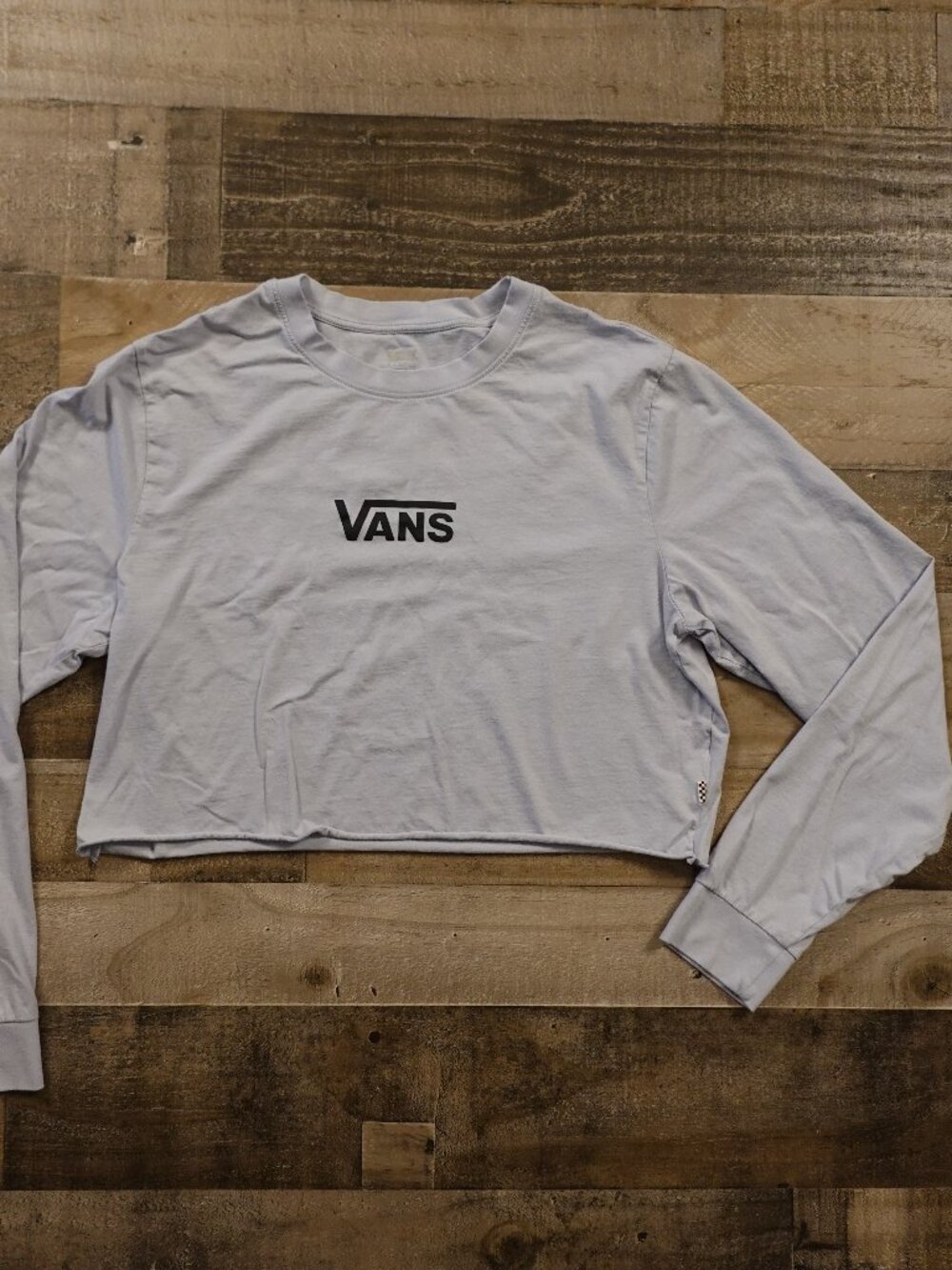 Vans Cropped Long Sleeve Crew Top Women’s XL Gray Logo Streetwear‎